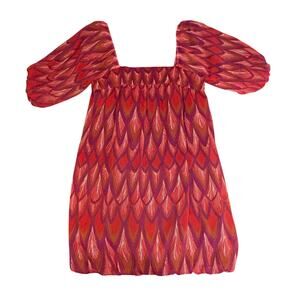 Gianni Bini Feather Print Square Neck Bubble Hem Shift Mini Dress Size 12 NWOT